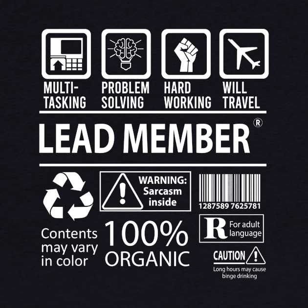 Lead Member T Shirt - MultiTasking Certified Job Gift Item Tee by Aquastal